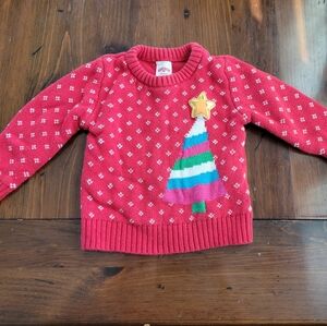 Holiday Time Girls Bright Red Long Sleeve Holiday Christmas Tree Sweater 2T